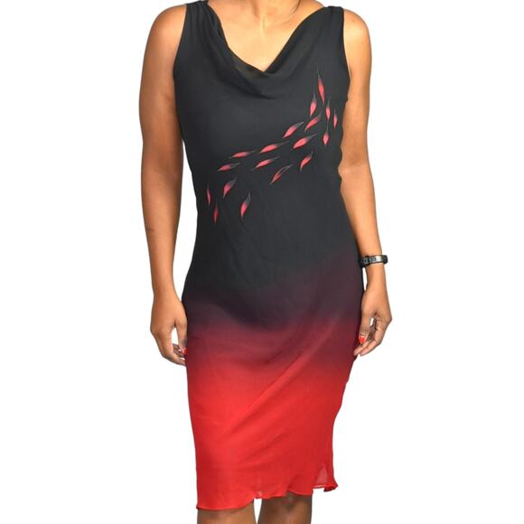 Vintage Silk Slip Dress Red Black Midi Bias Cut Cowl Neck Ombre Tank Y2K Size XL - Picture 9 of 11